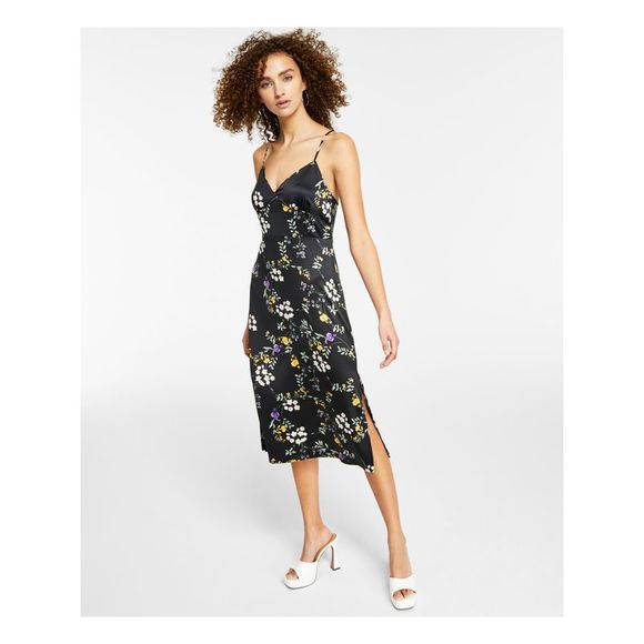 HIPPIE ROSE Dresses & Skirts - HIPPIE ROSE Womens Black Tie Back Spaghetti Strap Midi Party Fit + Flare Dress S